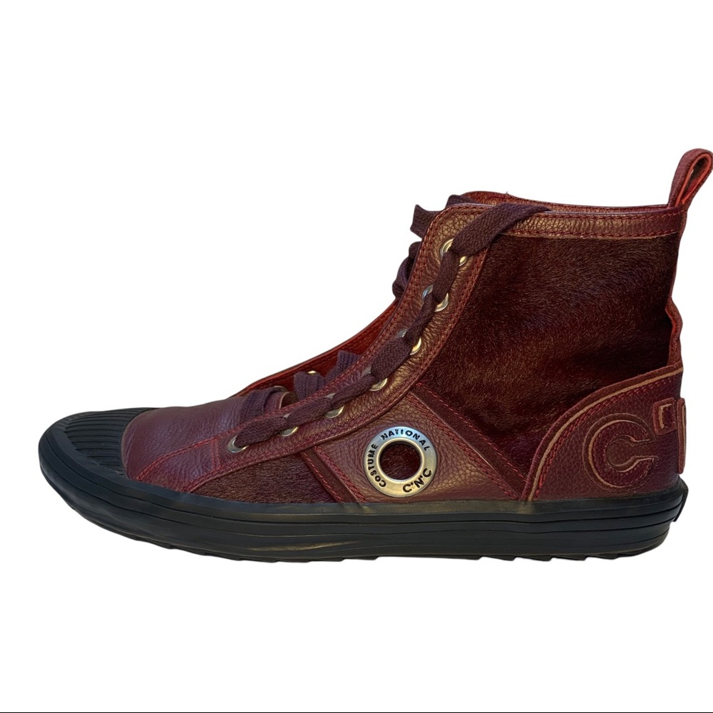 Costume national CNC
 high top sneaker maroon leather and cowhide men’s Sz 7 EUC